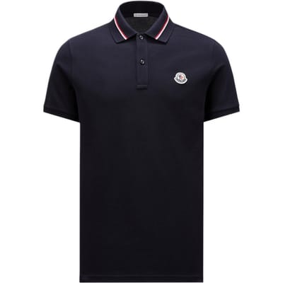 Moncler SS24 Logo Korte Mouw Recht Poloshirt Heren Poloshirts Donkerblauw J10918A0002189A1677X M black