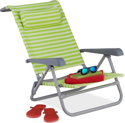 strandstoel opvouwbaar - verstelbaar - laag - 8 standen - armleuning - camping - groen-wit