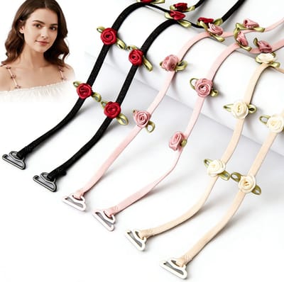 Behabandjes - 3 paar - 44cm - Vervangende bh-bandjes voor dames - Rozen Versierde BH-bandjes - Elastische bh-schouderbandjes - Antislip behabandjes - Verstelbare BH-bandjes - BH accessoires - Geschikt voor vrouwen en meisjes