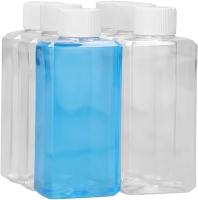 6 x 250 ml moderne rechthoekige fles PET transparant + Kindveiligedop wit - PET Kunststof BPA-vrij - Plastic Flessen Navulbaar - Met Dop - Lege Flessen - 6 stuks