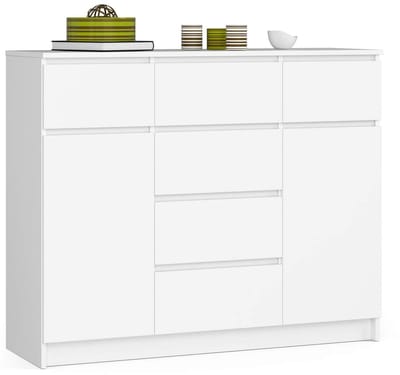 Ladekast K120 met 6 Lades en 2 Deuren / AKORD Furniture Factory / Wit / 120 x 99 x 40 cm