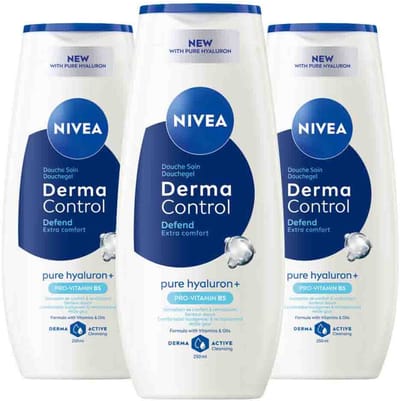 3 x NIVEA – Showergel – Derma Control Defend – 250 ml - Huidbescherming - Huidbarrière - Mild Reinigen - Hydraterend - Gevoelige Huid