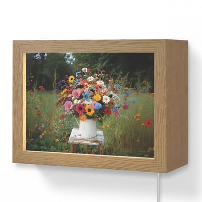 Wandlamp 20x15 cm - Oplaadbaar - Bloemen - Krukje - Gieter - Veld - Wandlampen binnen woonkamer - Slaapkamer lamp met kabel - Decoratieve nachtlamp - Vloerlamp snoer
