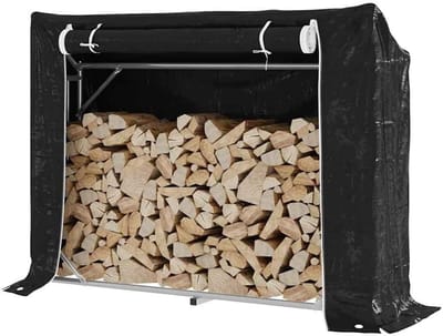 Houtopslag Rek - Haardhout Houder - Hout Opslaan - Met Regenhoes - 151 cm - Zwart