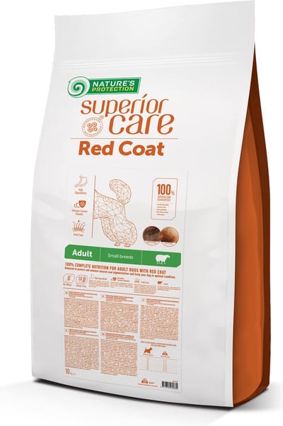 Nature's Protectio Suprior care droog graanvrij voer voor volwassen honden van kleine rassen met rode vacht, met lam 10kg.