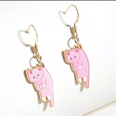 Eenvoudige, schattige Koreaanse kattenoorbellen, frisse en lieve metalen hanger oorbellen met kleine dieren