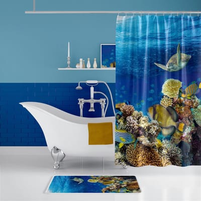 Casabueno - Douchegordijn 180x200 cm- Aquarium - Douchegordijn Anti Schimmel – Waterdicht - Inclusief ringen - Polyester- Wasbaar