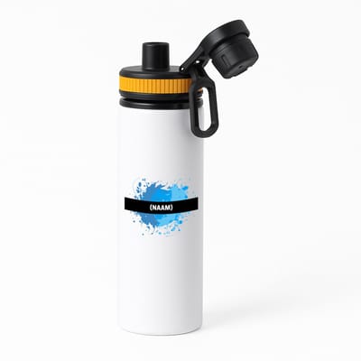 Hacebo® - blauwe verfvlek met eigen naam waterfles met draaidop oranje - Kunst - kunstenaars/kunstenaressen - verjaardag - mensen die houden van verven - cadeau - kado - geschenk - gift - water fles - 850ML