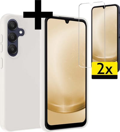 Hoesje - Met 2x Screenprotector - Geschikt voor Samsung Galaxy A25 - Sterk & Shockproof - Back Cover - Siliconen Case - Telefoon Hoes - Telefoonhoesjes - Wit