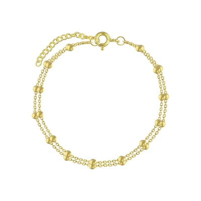 Joy|S - Zilveren armband dubbel layer met bolletjes / balletjes - 15 cm + 3 cm extension - gold plated