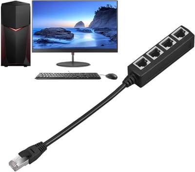 Ethernet Splitter - Netwerk Adapter - Internet Delen - 1 naar 4 Poorten - 20 cm - Zwart