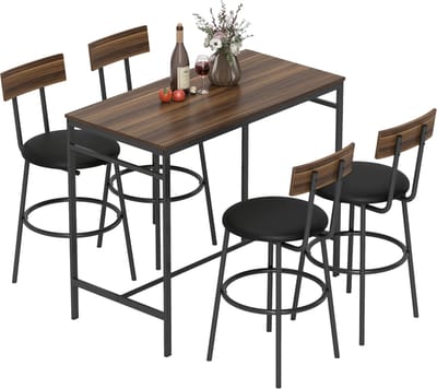 Bartafel Set – Stalen Frame met MDF Blad – 110 x 55 x 90 cm – Industriële Bar Tafel met Stoelen voor Keuken en Eethoek – Bruin