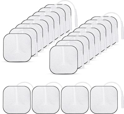Lemlit Elektrode Pads 20 Stuks 4 x 4 cm - Zelfklevende TENS EMS Massagepads met 2,0 mm Connector - Herbruikbare Elektrodepleisters voor Spierstimulator - Wit Zwart​