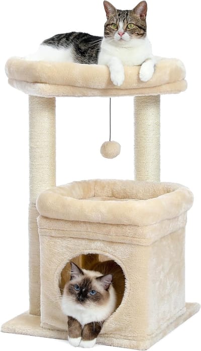 Famanu - Kleine krabpaal met meerdere niveaus, compacte kattenboom voor appartement