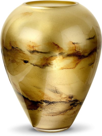Terroso® - Handgemaakte Glazen Vaas - Bloemenvaas - Goud - Marmer Look - Interieur Woondecoratie - 33 cm Hoog