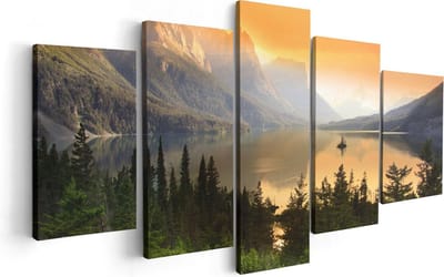 Artaza Canvas Schilderij Vijfluik Bergen Met Een Meer In Nationaal Park Glacier - 100x50 - Foto Op Canvas - Canvas Print