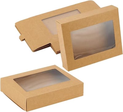 Dailygoods- Snoepgeschenkdozen 12 stuks - Kraft-papieren Dozen - Rechthoekig met Venster - Traktatiedozen - Bakkerijverpakkingen - Ideaal voor Geschenken - Cadeaudozen