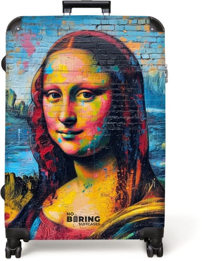 NoBoringSuitcases.com® - Koffer groot - Reiskoffer lichtgewicht - Kleurrijke Mona Lisa in graffiti stijl - Rolkoffer met 4 wielen - Grote trolley XL - 98 liter bagage