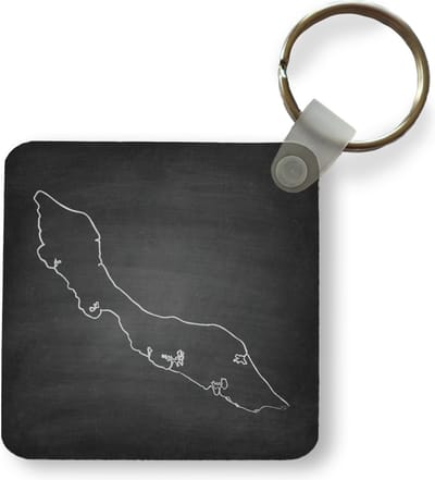 Sleutelhanger - Uitdeelcadeautjes - Een zwart wit illustratie van Curaçao op een krijtbord - Plastic