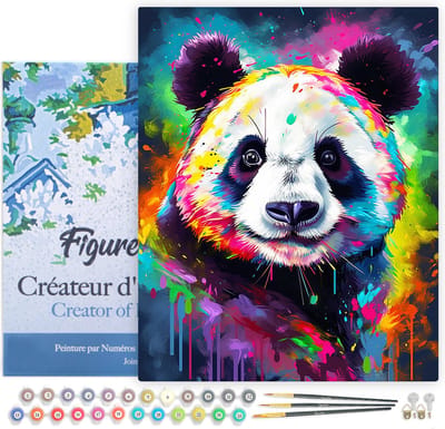 Figured'Art Schilderen op Nummer Volwassenen met lijst Kleurrijke Abstracte Panda- Handwerk acrylverf Kit DIY Compleet - 40x50cm Canvas al ingelijst