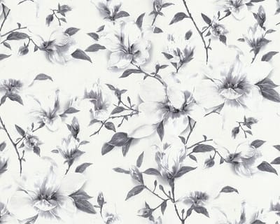 Bloemen behang EDEM 9080-20 vliesbehang gestempeld met bloemmotief glanzend wit grijs zilver 10,65 m2