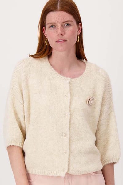 Zusss Zacht Basis Vest Met Vleermuis Mouwen En Broche Beige