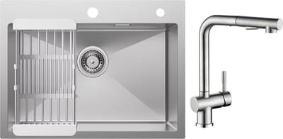 CECIPA max Spoelbak Keuken 60x45cm - Spoelbakken met Keukenkraan Met Uittrekbare Uitloop Zilver - Gootsteen voor Roestvrij staal - Spoelbakken met afdruip - Wasbak met waterafvoersysteem