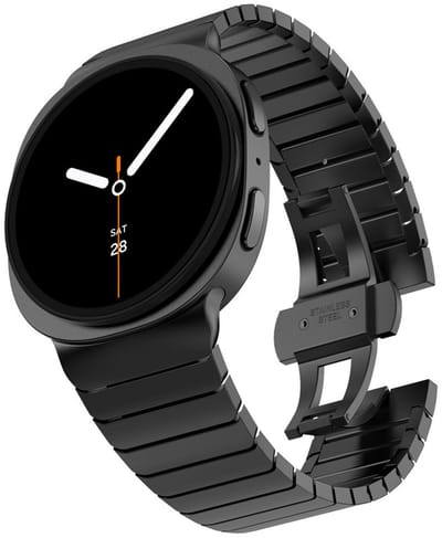 Luxe stalen bandje - geschikt voor Samsung Galaxy Watch 8 (40mm) / Galaxy Watch 8 (44mm) / Galaxy Watch 8 Classic - rvs schakelband met vlindersluiting - zwart