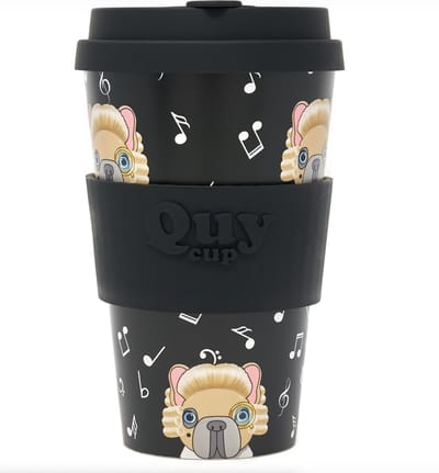 Quy Cup 400ml Ecologische Reis Beker - "Mozart" - BPA Vrij - Gemaakt van Gerecyclede Pet Flessen met Zwarte Siliconen deksel
