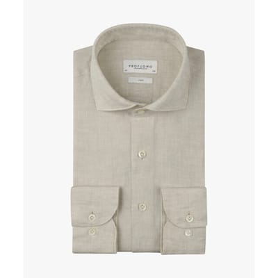 Profuomo Overhemd Linnen Sand - Maat 38 - Heren - Overhemden Casual