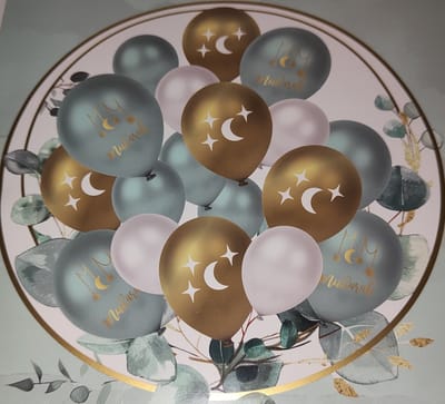 Ramadan Mubarak Ballonnen | Eid Mubarak Ballonnen | Eid al Fitr | Suikerfeest Versiering | Offerfeest Decoratie | Ramadan Decoratie | Feest Ballonnen | Metallic Ballonnen | Turquoise Mintgroen Goud Zilver | Latex Ballonnen| Ø 30 cm | 18 Stuks
