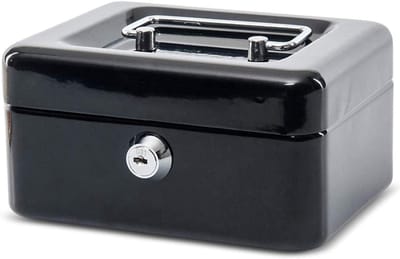 VH Supplies®Geldkistje met Sleutel - Kluisje - Spaarpot - 15 x 12 x 8 cm - Staal - Zwart