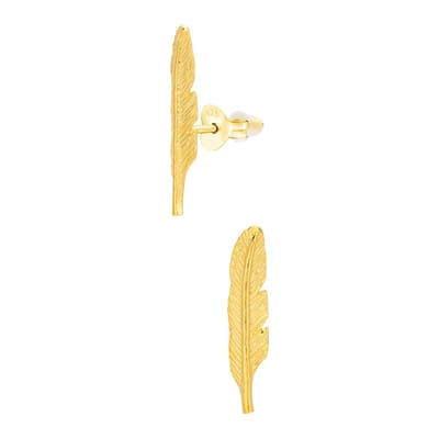 WeLoveSilver Goudkleurige Oorstekers Vrouwen - Veer Design - 14 mm
