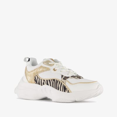 Blue Box meisjes dad sneakers met tijgerprint - Wit - Maat 29