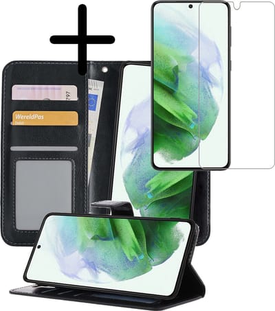 Hoesje 2 in 1 - Geschikt voor Samsung Galaxy S21 - Met Screenprotector - En Uitneembare Hard Cover - Bookcase - Wallet Case - Met Pasjeshouder - Book Case - Uitneembaar - Pashouder - Kunstleer - Zwart