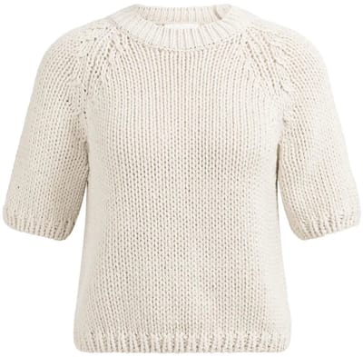 YAYA Grofgebreide trui met korte mouwen en ronde hals kleur beige maat XS