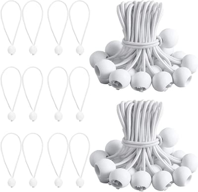 50 Stuks Witte Tent Spanners met Ballen - Verstelbare Bungee Koorden, Latex, en Expander Lussen voor Buitenactiviteiten