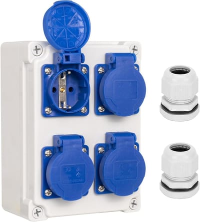IP54 Wandcontactdoos met 4x230V Schuko Aansluitingen, IP67 Distributiedoos voor Werkplaats, Garage en Oprit