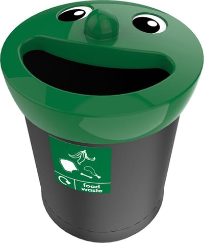 Smiley Face Bin 52 liter, food waste zwart, groen