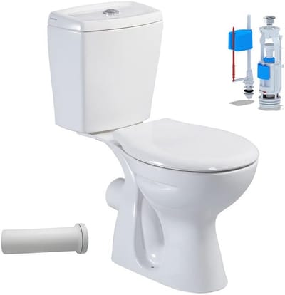 Staande toilet met Taharet-functie en wanduitgang – Complete badkamer set met keramische spoelbak en softclose-toiletdeksel