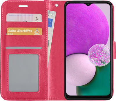 Hoes - Met Pasjeshouder - Geschikt voor Samsung Galaxy A13 5G - Luxe Bookcase Portemonee - Flip Case - Kunstleer Book Case - Flipcase - Book Cover - Walletcase - PortemonneeHoes - Donkerroze