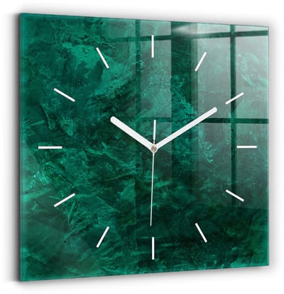 Wallfluent Wandklok - Smaragdgroene muur Klok als Muurdecoratie - 30 cm x 30 cm - Groente Wandklok - Witte Handen - Wandklok Zonder Cijfers - Kinder Wandklok Glas - Vierkante Glazen Klok - Minimalistisch Wandklok - Decoratieve Wandklok