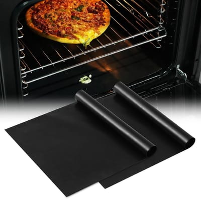 MDUG 2-delige universele ovenmattenset - 40 x 50 cm - Zwart - Antiaanbaklaag en duurzaam - Een geweldige hulp voor uw keuken - Geschikt voor de meeste ovens
