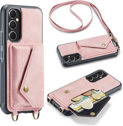 Casemania Hoesje Geschikt voor Samsung Galaxy S23 Plus - Pale Pink - Luxe Backcover met Koord en Magnetische Sluiting - Portemonnee Wallet Case met Pasjeshouder en Opbergvak - Lanyard Telefoonhoes - Cord Case