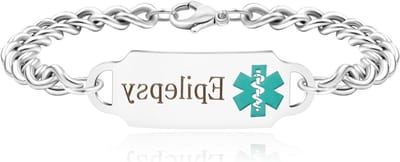 MK Stoer -Medische Waarschuwingsarmband in Cuban Link Ketting voor Mannen en Vrouwen - Waterdicht - RVS - Geschikt voor Medische Doeleinden - Unisex - Zilverkleurig - Informatie over Gezondheid