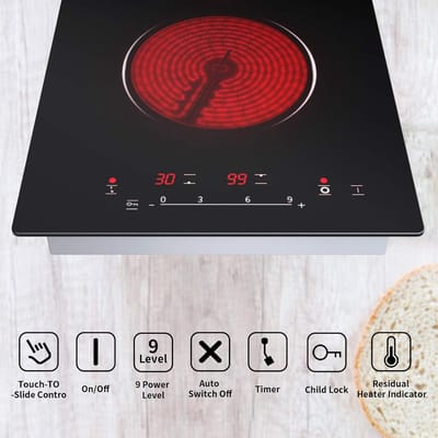 Keramische Kookplaat - Elektrisch fornuis - Koken en braden - Touch bediening - 2 zones - Zwart