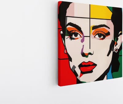 Saammp Canvas Schilderij - Vrouw in mondriaan stijl - abstract - 20x20 - Foto op canvas - Wanddecoratie - Muurdecoratie Woonkamer - Slaapkamer decoratie - Canvas Print