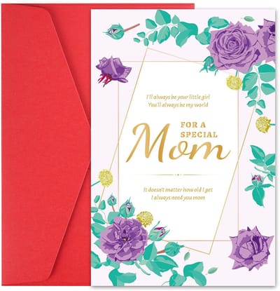 Dailygoods- Moederdagkaart met Envelop - Wenskaart voor Moeder - Verjaardag/Anniversarium - Kleur: Paars/Rood - Formaat: 12x18cm - Duurzaam Coated Papier