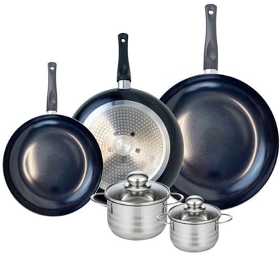 Set van 3 Kookpannen 24, 28 en 32 cm en 2 braadpannen 12 en 14 cm Elo Prima Glanzend