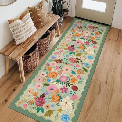 Tapijten in Boheemse stijl voor woonkamer Bloemenpatroon Slaapkamerdecoratie Tapijt Dik Wasbaar Lounge Vloermat Pluizig Zacht Studiekleed 40x100CM
